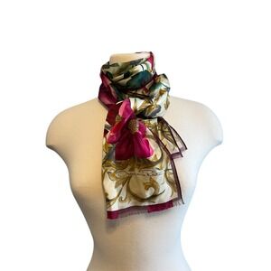 Oscar De La Renta Vintage Signature Scarf Floral Boho Dainty Feminine Coquette